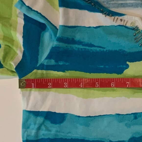 EUC Sapphire Star Women's Medium Top Colorful Green White Blue Stripes + Beads - Picture 8 of 13